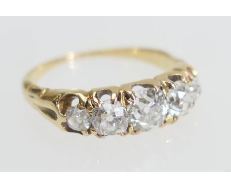 Diamond five stone ring, set with old European cut diamonds, the central stone of approx. 0.5ct, total weight estimated as 1.