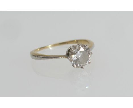 Diamond solitaire ring, old round cut stone of approx. 0.75ct, colour estimated as H/J, and clarity as I2, set in platinum cl
