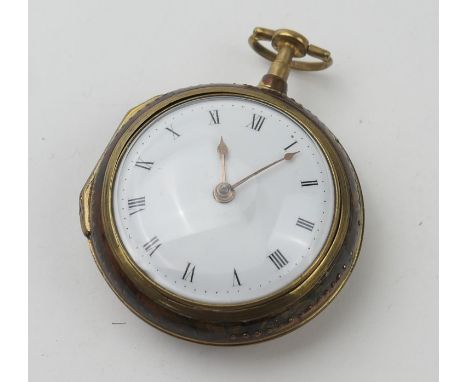 George III tortoiseshell pair cased verge pocket watch, by Joshua Millis, London, circa 1765, the outer case reverse decorate