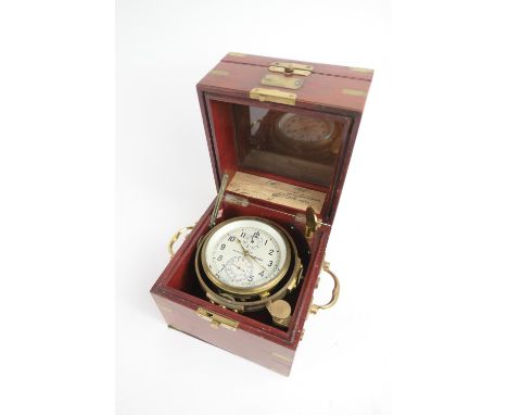 Russian marine chronometer, circa 1980-90, mahogany cased with carrying handles and brass supports, double opening to a 10cm 
