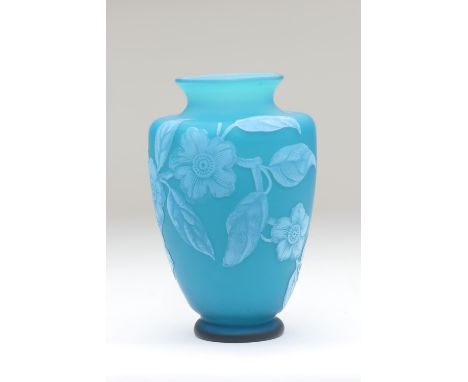 Stourbridge cameo glass vase attributed to Thomas Webb &amp; Co., shouldered form with flared neck, decorated with white and 