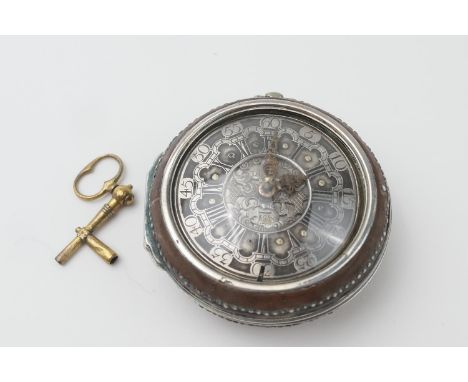 Early George III silver pair cased verge pocket watch by John Drills, London, 1761, the outer silver studded leather case enc