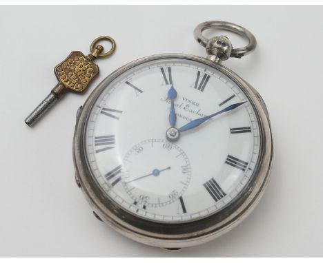 Victorian silver open face pocket watch by Viner, Royal Exchange London, engine turned 58mm case hallmarked London 1893, the 