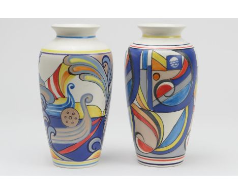 Poole Pottery Cairo vase, by Karen Brown, height 21cm; also another Poole vase by Karen Brown in the Swanage Vikings pattern,