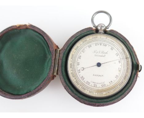 Edwardian silver pocket barometer by R &amp; J Beck, London, matte silvered dial inscribed 'Compensated', adjustable bezel, e