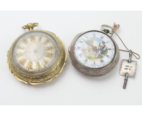 George III silver pair cased verge pocket watch, by Samson, London, the outer repousse case detailed with Romanesque figures,