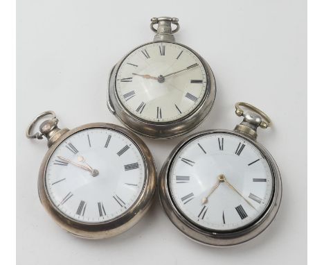 Three silver verge pocket watches comprising George III pair cased watch by James Burton, Whitehaven, hallmarked Birmingham 1