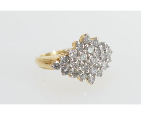 Diamond marquise cluster ring, set with 25 brilliant cut diamonds, totalling approx. 2cts, colour estimated as M/N and pique 