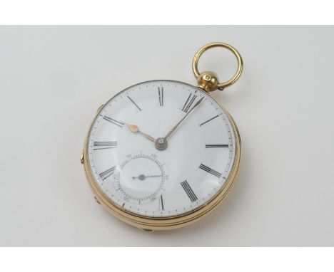 Victorian 18ct gold open faced pocket watch, by Joshua Johnson, Liverpool, hallmarked London 1866, white enamelled dial with 