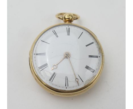 Early Victorian 18ct gold open faced pocket watch, by Peacock, Royal Exchange, London, hallmarked London 1841, engine turned 