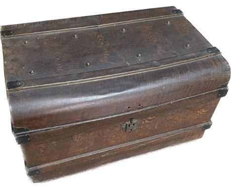 Metal traveling trunk measures approximately 30 inches wide 22 inches depth 18 inches tall
