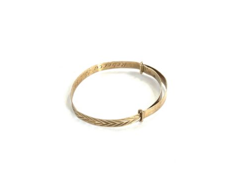 Vintage 9ct gold christening bangle, total weight 3.6 grams
