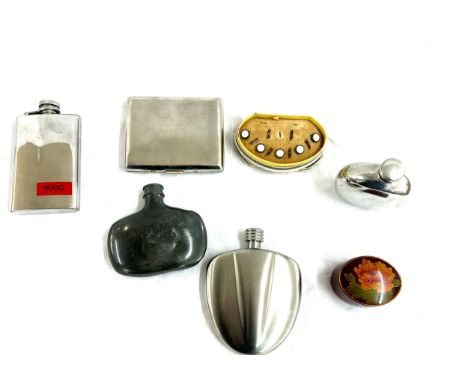 Selection of collectable items includes hip flask, silver button studs etc 