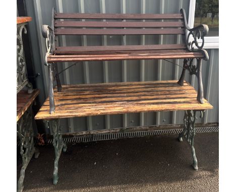Wood and metal garden bench and table - table measures approx 27 inches tall by 26 inches wide and 30 inches deep