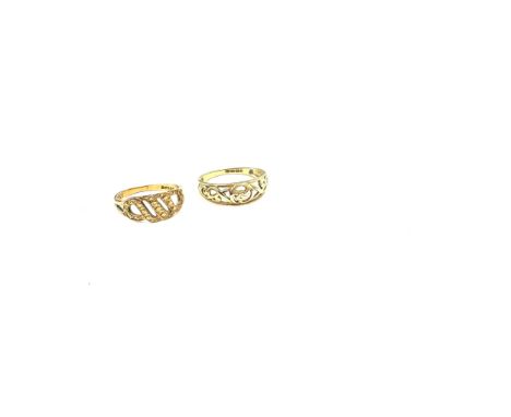 2 Ladies 9ct gold rings, total weight 4.3 grams ring sizes m and p