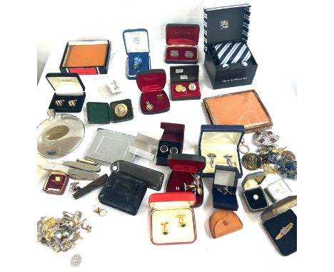 Quantity of cufflinks, wallets, Hip flask, costume jewellery 