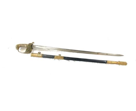 Victorian British officers Naval sword the blade is marked Popham Radford and Co Bedford St, Plymouth, complete with scabbard