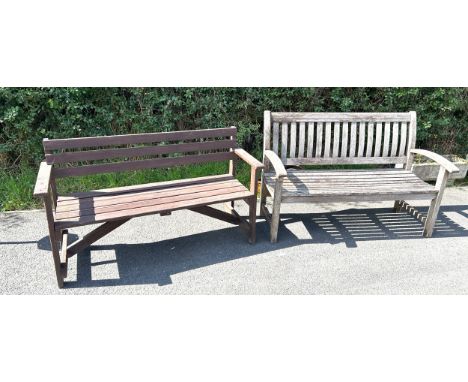 2 wooden gardens bench, largest measures Length 65 inches, depth 25 inches, Height 37 inches