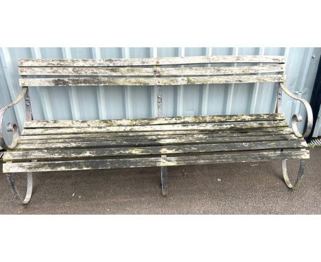 Victorian wood and wraught iron bench measures approx 71 inches long