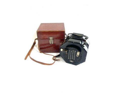 Antique Wheatstone 56 button concertina in original leather case