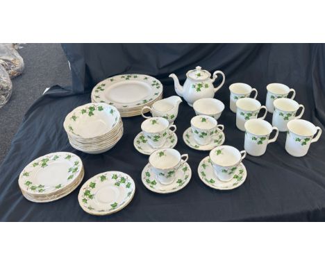 Colclough bone china Ivy tea set includes 6 large plates, 6 small plates, 6 saucers, 9 desert dishes, 4 tea cups, 6 mugs, mil