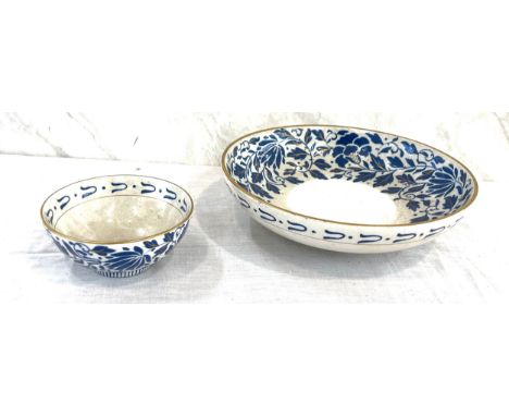 2 Vintage blue and white Art Deco Bursley ware Charlotte Rhead England bowl