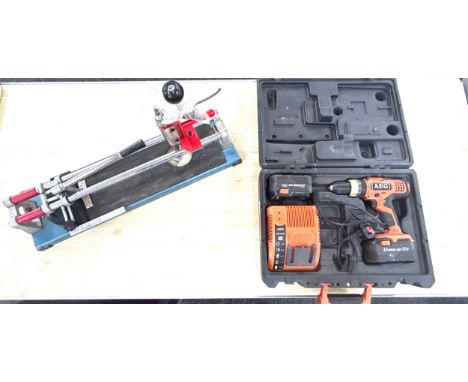 AEG 18V battery drill and a tile cutter both in working order
