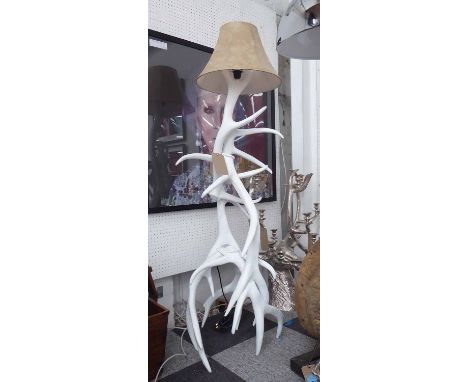 STANDARD LAMP, faux antlers with shade, in a white painted finish, 160cm H, and a matching pair of table lamps, 60cm H. (3)