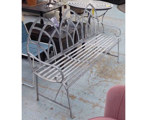 GARDEN BENCH, by Tristen May, triple Gothic arch, 16cm W.