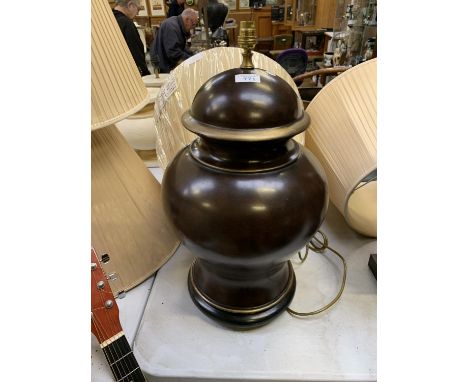 A LARGE LAMP BASE TOGETHER WITH CREAM SHADE 