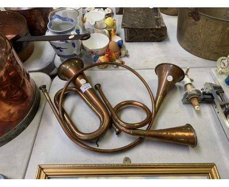 THREE VINTAGE COPPER HORNS 