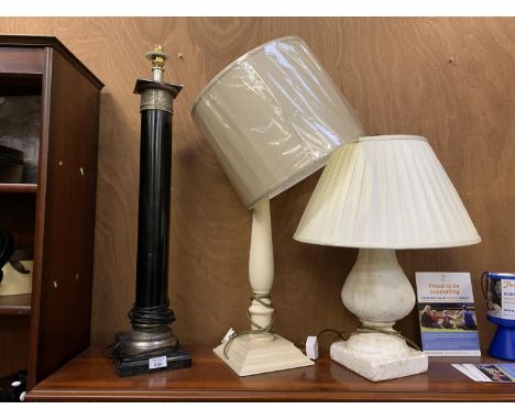 THREE LARGE LAMP BASES TO INCLUDE TWO SHADES 