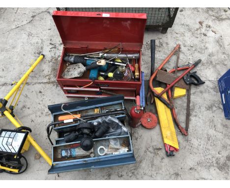 TWO VINTAGE TOOL BOXES AND CONTENTS ETC 