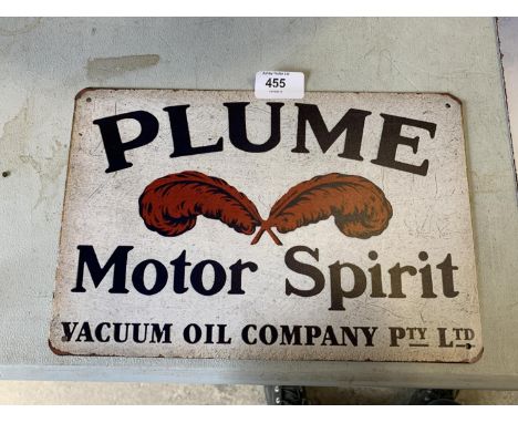 A VINTAGE STYLE METAL 'PLUME MOTOR SPIRIT' SIGN 