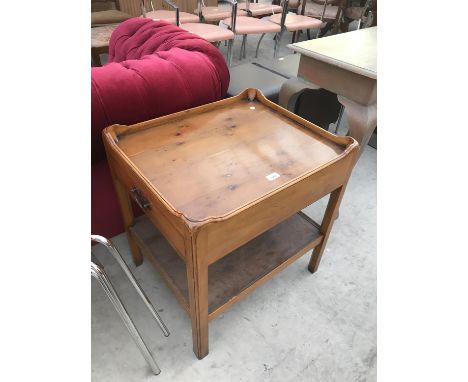 A YEW TABLE WITH SINGLE DRAWER AND LOWER SHELF 