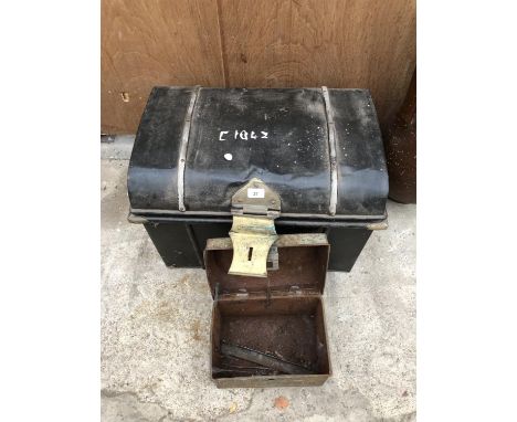 A VINTGE METAL TRUNK AND FURTHER CASE (2) 