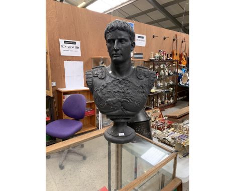 A LARGE ROMAN STYLE CAESER CAST TORSO BUST MODEL, HEIGHT 82.5CM 