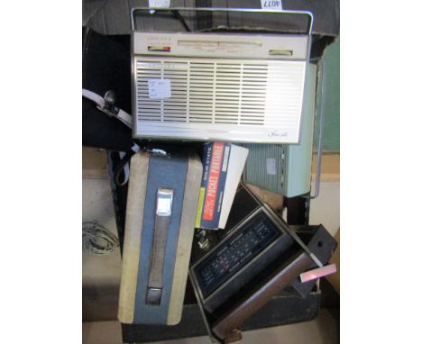 A box of vintage transistor radios including Anglia, Solid State etc
