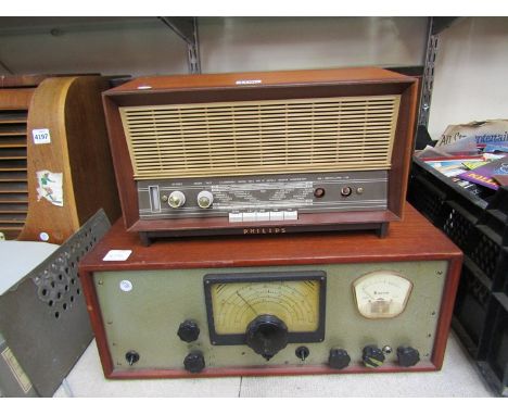 A Philips wooden cased radio and a vintage receiver 