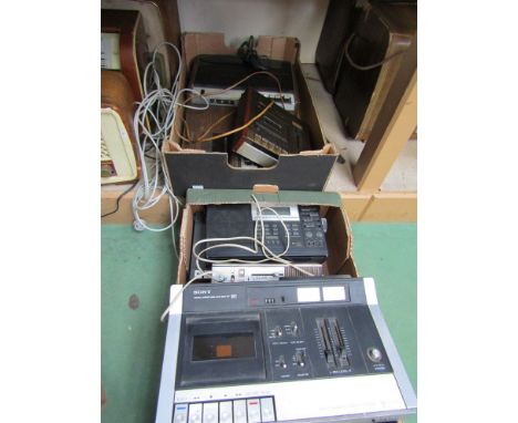 Two boxes of assorted vintage tape recorders etc 