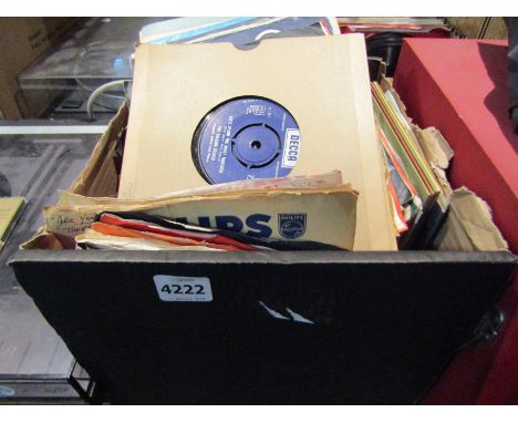 A box of 7" singles including Bob Dylan, The Beatles etc