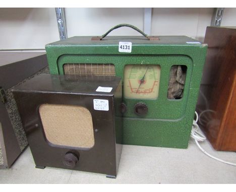 A vintage green cased radio and a W.E.R Co Ltd Stentorian speaker