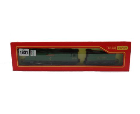 Five Hornby OO gauge locomotives; R.8695 'Winston Churchill', R.595 2-6-2 tank locomotive, an electric 'Merlin' locomotive an