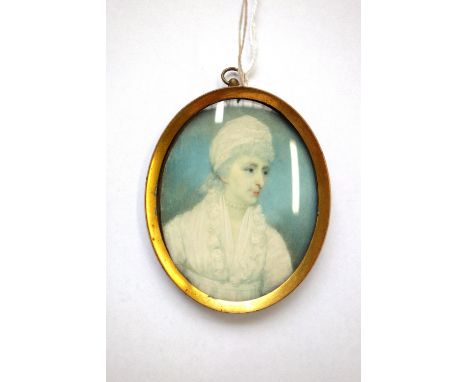 Late 18th century, English School, in the manner of Richard Cosway, portrait miniature on ivory of a lady - Mrs Champion (pre