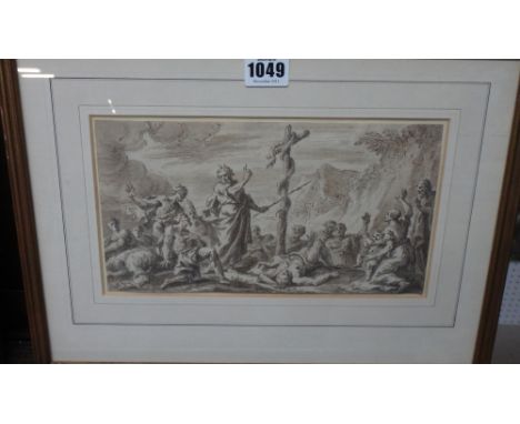 Bolognese School (17th/18th century), Moses and the Brazen Serpent, pen, ink and sepia wash, 14cm x 25.5cm.