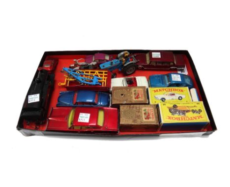 A quantity of die-cast vehicles including; two Matchbox lesney vehicles (boxed), two TV series vehicles (boxed), a Corgi Jagu