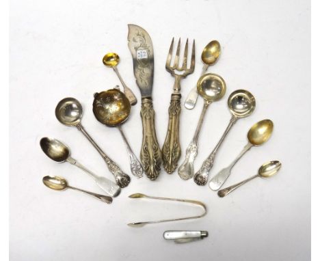 Silver, comprising; a pair of King's pattern small sauce ladles, London 1836, a Scottish sauce ladle, Glasgow 1852, a tea str