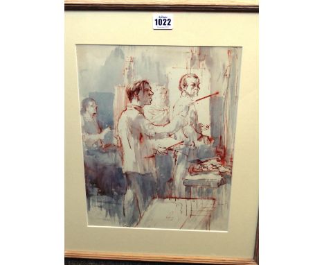 Roland Batchelor (1889-1990), The life class: City and Guilds of London Art School, watercolour and pen and ink, 34cm x 26cm.