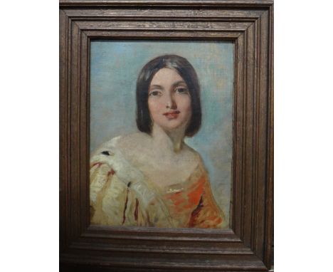 Follower of Abraham Soloman, Portrait of a lady, oil on canvas laid on board, 21cm x 15cm.