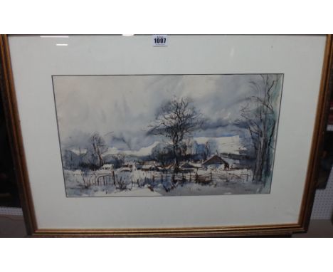 Henry Trivick (20th century), Near Quainton, Bucks, watercolour, pen and ink, inscribed and dated 24/9/73, 29cm x 51cm. DDS